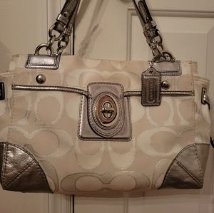 Coach PEYTON Signature Satchel Metallic Carryall Purse